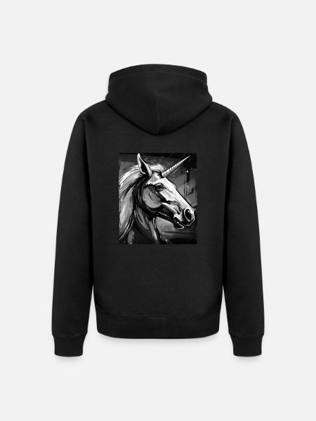 Einhorn Porträt - Unisex Premium Bio Zip Hoodie - Schwarz