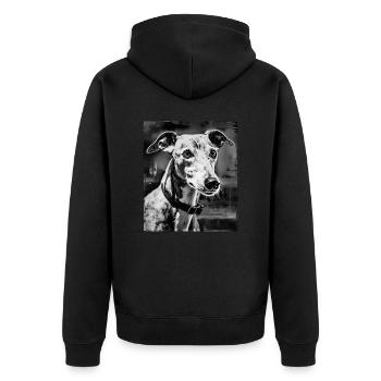 Portrait de chien lévrier - Veste à capuche bio Premium Unisexe - noir - Dos - Nico (187cm)