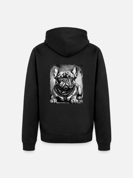 French Bulldog Dog Portrait - Unisex Premium Organic Zip Hoodie - black