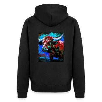 Bulle Porträt Taurus - Unisex Premium Bio Zip Hoodie - Schwarz - Hinten - Nico (187cm)