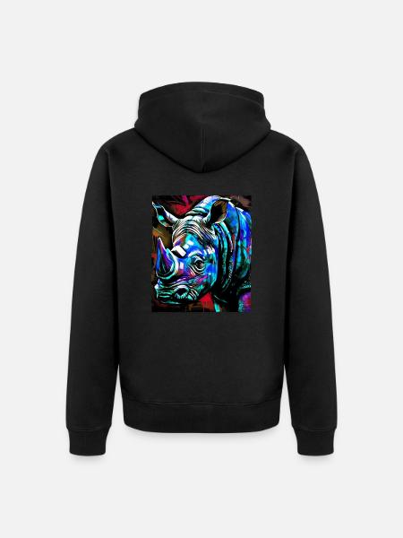 Rhinoceros Portrait - Unisex Premium Organic Zip Hoodie - black