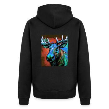 Moose Portrait - Unisex Premium Organic Zip Hoodie - black - Back - Nico (187cm)