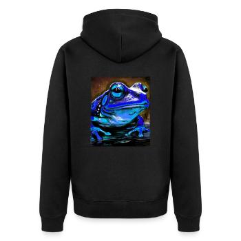 Frosch Porträt - Unisex Premium Bio Zip Hoodie - Schwarz - Hinten - Nico (187cm)