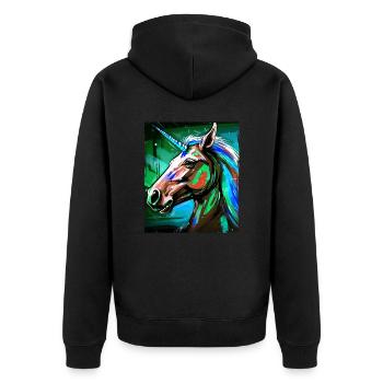 Einhorn Porträt - Unisex Premium Bio Zip Hoodie - Schwarz - Hinten - Nico (187cm)