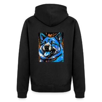 Akita Hund Porträt - Unisex Premium Bio Zip Hoodie - Schwarz - Hinten - Nico (187cm)