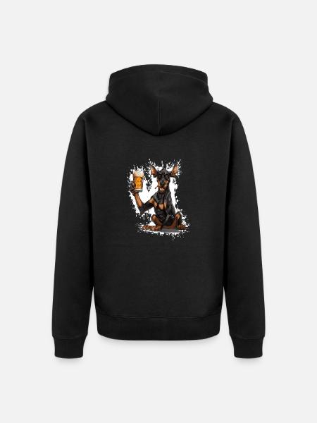 Doberman Dog Beer Funny - Unisex Premium Organic Zip Hoodie - black