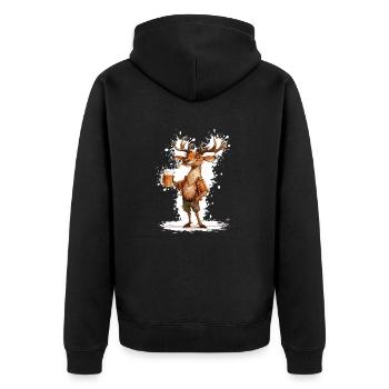 Hirsch Bier Lustig - Unisex Premium Bio Zip Hoodie - Schwarz - Hinten - Nico (187cm)