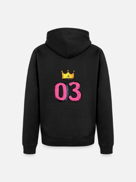 3 Zahl Krone - Unisex Premium Bio Zip Hoodie - Schwarz