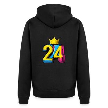 24 Zahl Krone - Unisex Premium Bio Zip Hoodie - Schwarz - Hinten - Nico (187cm)
