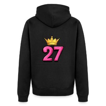 27 Zahl Krone - Unisex Premium Bio Zip Hoodie - Schwarz - Hinten - Nico (187cm)