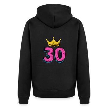 30 Zahl Krone - Unisex Premium Bio Zip Hoodie - Schwarz - Hinten - Nico (187cm)