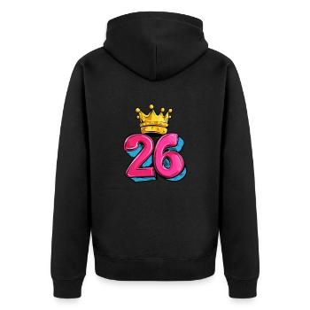 26 Zahl Krone - Unisex Premium Bio Zip Hoodie - Schwarz - Hinten - Nico (187cm)