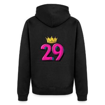 29 Zahl Krone - Unisex Premium Bio Zip Hoodie - Schwarz - Hinten - Nico (187cm)
