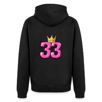 33 Zahl Krone - Unisex Premium Bio Zip Hoodie - Schwarz - Hinten - Nico (187cm)