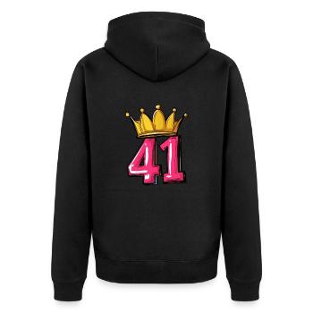 41 Zahl Krone - Unisex Premium Bio Zip Hoodie - Schwarz - Hinten - Nico (187cm)