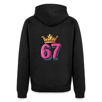 67 Number Krone - Unisex Premium Organic Zip Hoodie - black - Back - Nico (187cm)