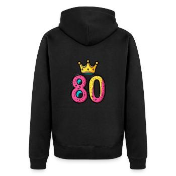 80 Zahl Krone - Unisex Premium Bio Zip Hoodie - Schwarz - Hinten - Nico (187cm)