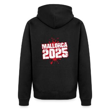 Mallorca 2025 Klecks - Unisex Premium Bio Zip Hoodie - Schwarz - Hinten - Nico (187cm)