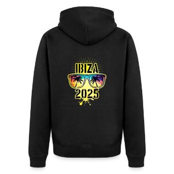Ibiza 2025 Palm Trees Beach - Unisex Premium Organic Zip Hoodie - black - Back - Nico (187cm)