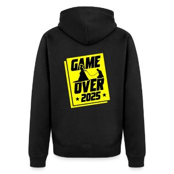 Hochzeit Game Over 2025 Junggesellenabschied - Unisex Premium Bio Zip Hoodie - Schwarz - Hinten - Nico (187cm)