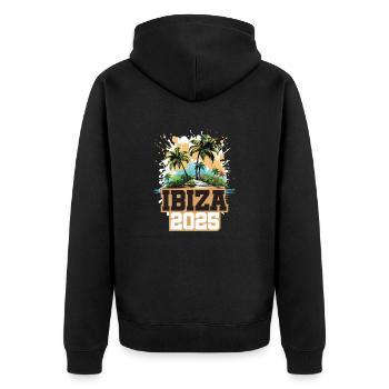 Ibiza 2025 Palmen - Unisex Premium Bio Zip Hoodie - Schwarz - Hinten - Nico (187cm)