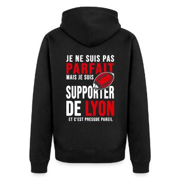 supporter rugby stade Lyon club humour rugby lou - Veste à capuche bio Premium Unisexe - noir - Dos - Nico (187cm)