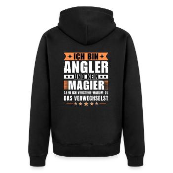 Ich bin Angler und kein Magier - Unisex Premium Bio Zip Hoodie - Schwarz - Hinten - Nico (187cm)