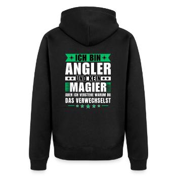 Ich bin Angler und kein Magier - Unisex Premium Bio Zip Hoodie - Schwarz - Hinten - Nico (187cm)
