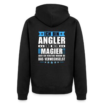 Ich bin Angler und kein Magier - Unisex Premium Bio Zip Hoodie - Schwarz - Hinten - Nico (187cm)