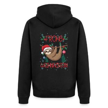 Weihnachtsshirt Faultier Familie Lustiges Outfit - Unisex Premium Bio Zip Hoodie - Schwarz - Hinten - Nico (187cm)