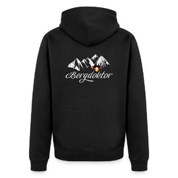 Bergdoktor Berge Alpen Apres Ski Skifahren - Unisex Premium Bio Zip Hoodie - Schwarz - Hinten - Nico (187cm)