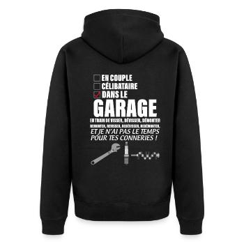 Mon Garage pas Le Temps Pour Les Conneries - Veste à capuche bio Premium Unisexe - noir - Dos - Nico (187cm)