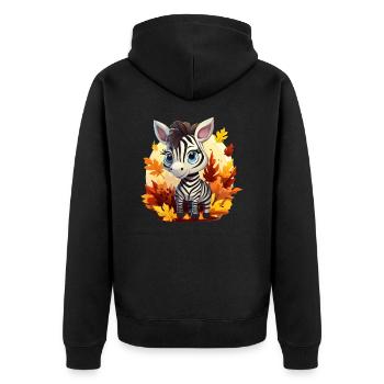 Kawaii-Zebra im Herbst - Unisex Premium Bio Zip Hoodie - Schwarz - Hinten - Nico (187cm)