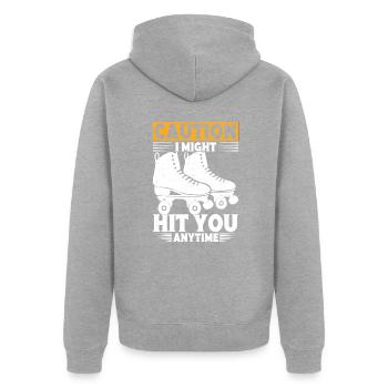 Roller Derby Girl Achtung Rollschuhe - Unisex Premium Bio Zip Hoodie - Grau meliert - Hinten - Nico (187cm)