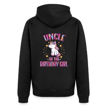 Uncle Of the Birthday Girl Unicorn Family Party - Unisex Premium Organic Zip Hoodie - black - Back - Nico (187cm)