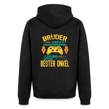 Ich Werde Onkel 2026 Laden Schwangerschaft Geburt - Unisex Premium Bio Zip Hoodie - Schwarz - Hinten - Nico (187cm)