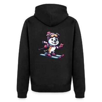 Winterfreude mit Staffordshire Terrier - Skifahren - Unisex Premium Bio Zip Hoodie - Schwarz - Hinten - Nico (187cm)