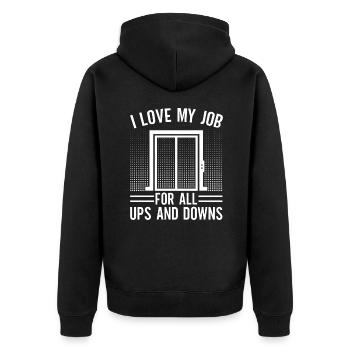 Funny Elevator Mechanic I Love My Job For All Ups - Unisex Premium Bio Zip Hoodie - Schwarz - Hinten - Nico (187cm)