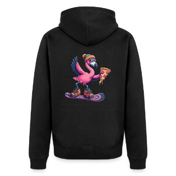 Flamingo Snowboard Pizza Winter - Unisex Premium Bio Zip Hoodie - Schwarz - Hinten - Nico (187cm)