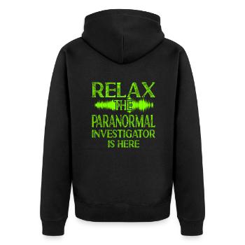 L’enquêteur paranormal est là - Relax Bro Design - Veste à capuche bio Premium Unisexe - noir - Dos - Nico (187cm)
