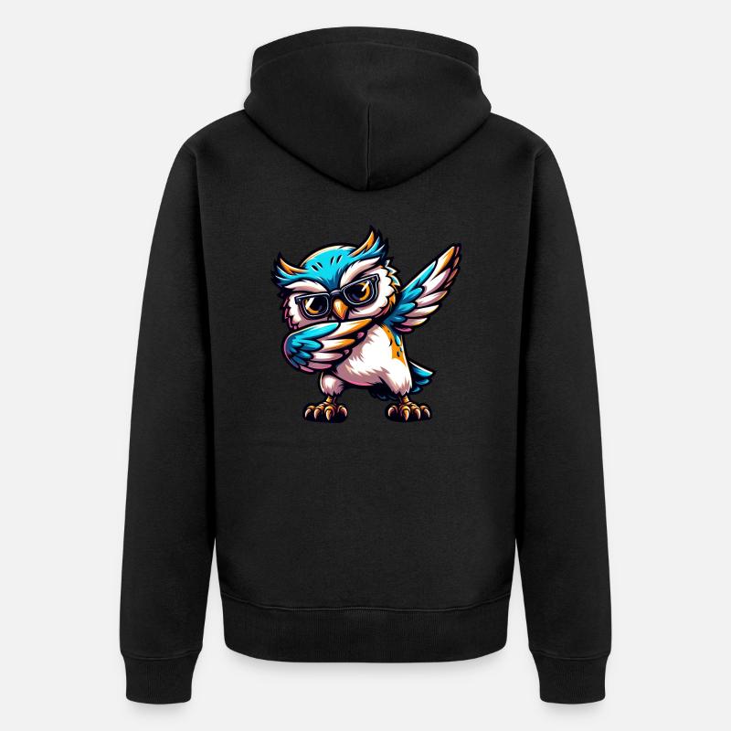 Coole Eule Dabbing Comic Süß - Unisex Premium Bio Zip Hoodie - Schwarz