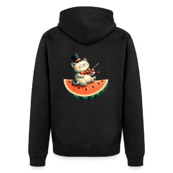 Katze Geige Zylinder Klassische Musik Violine Melo - Unisex Premium Bio Zip Hoodie - Schwarz - Hinten - Nico (187cm)