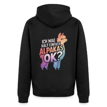 Alpaka Llama - Unisex Premium Bio Zip Hoodie - Schwarz - Hinten - Nico (187cm)