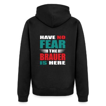 Have no Fear the Brauer is here Outfit - Unisex Premium Bio Zip Hoodie - Schwarz - Hinten - Nico (187cm)