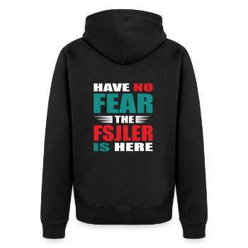 Have no Fear the FSJler is here Outfit - Unisex Premium Bio Zip Hoodie - Schwarz - Hinten - Nico (187cm)