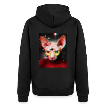 Katze - Unisex Premium Bio Zip Hoodie - Schwarz - Hinten - Nico (187cm)
