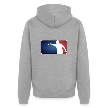 Petanque Boule Logo Pétanque Major League Style - Unisex Premium Bio Zip Hoodie - Grau meliert - Hinten - Nico (187cm)