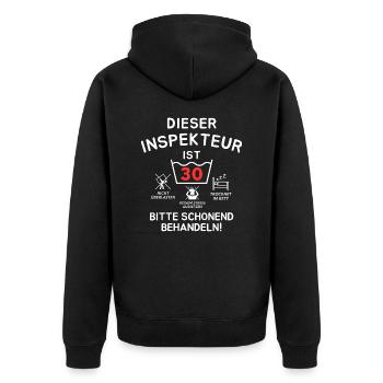 This inspector is 30 years old. - Unisex Premium Organic Zip Hoodie - black - Back - Nico (187cm)