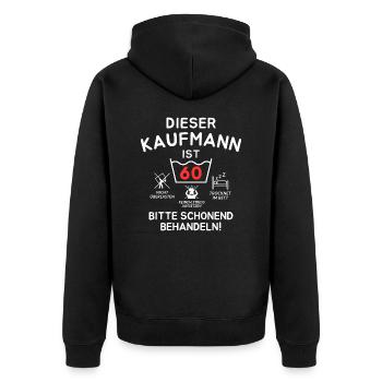 This merchant is 60 years old. - Unisex Premium Organic Zip Hoodie - black - Back - Nico (187cm)
