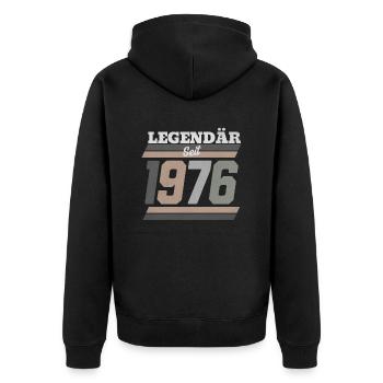 Legendär seit 1976 - Unisex Premium Bio Zip Hoodie - Schwarz - Hinten - Nico (187cm)